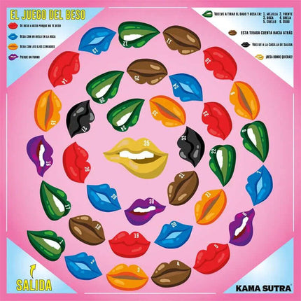 Board of Erotic Kiss Game for Couples and Friends with colorful lips and kissing spots.