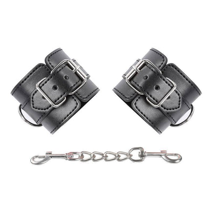 3 D-Ring Handcuffs from Latetobed BDSM Line with adjustable straps and connecting chain, designed for consensual restraint and exploration.