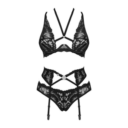 3 Piece Set Alessya by Obsessive featuring luxurious lace lingerie with floral patterns and a flattering silhouette for elegant sensuality.