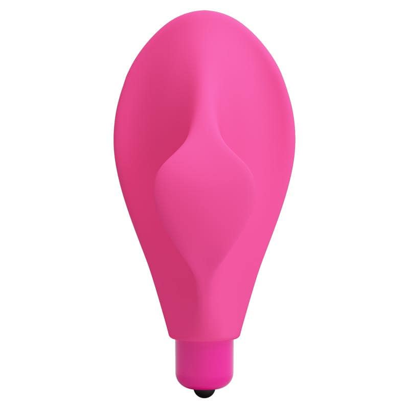 Pink silicone clitoris stimulator with smooth, curved ergonomic design and small tapered tip.