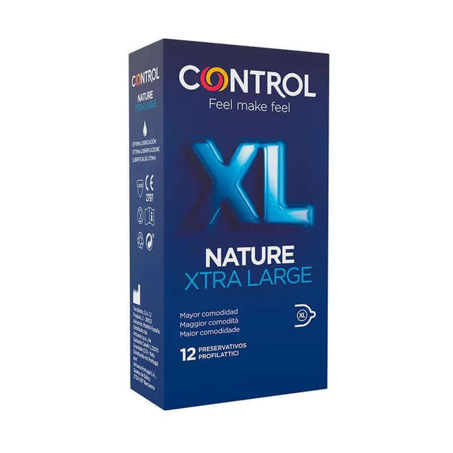 Nature XL 12 uds extra-large condom package, 12 condoms, natural latex, anatomical shape for comfort and room, transparent and lubricated.