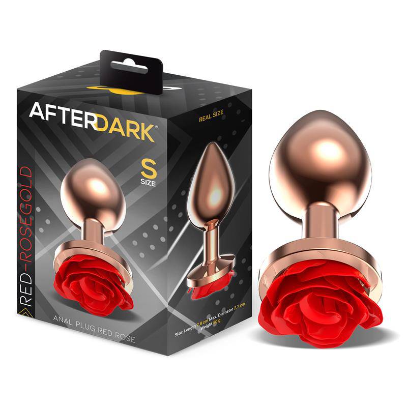 Rose Gold Anal Plug with Red Rose Base Size S