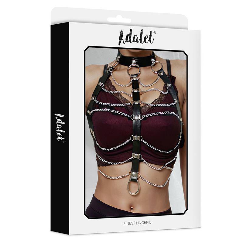 Hilda Vegan Leather Chest Harness with Chain One size