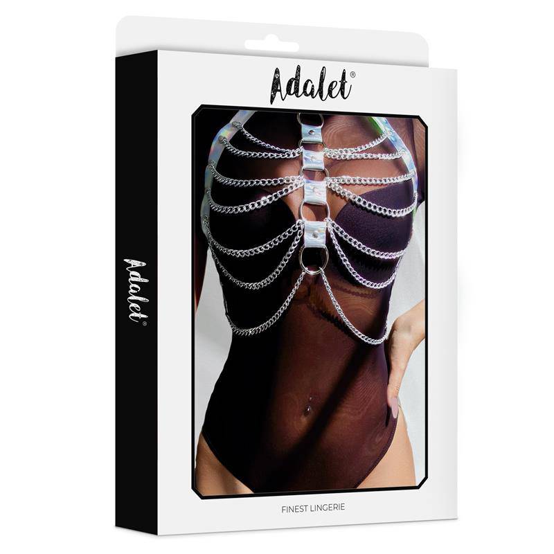 Bianca Vegan Leather Chest Harness with Chain One size