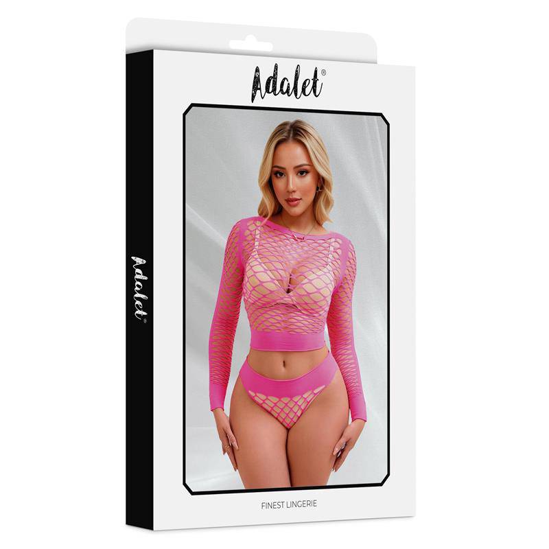 Yara Long Sleeve Fishnet Set Pink Fluor One Size