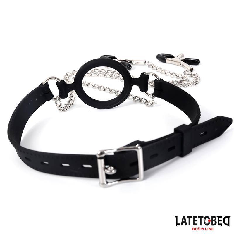 Open Mouth Gag with Nipple Clamps