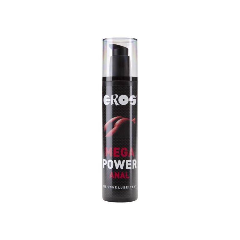 250ml black EROS Mega Power Anal Silicone Lubricant bottle with clear pump cap.