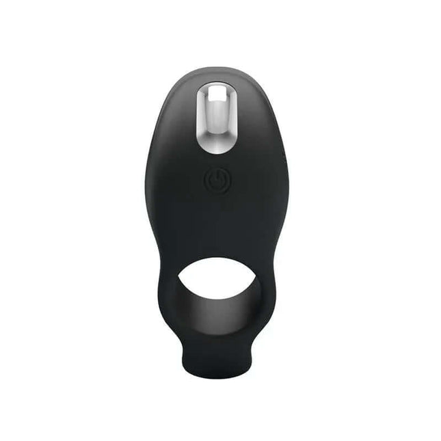Vibrating Penis Ring USB Silicone, body-safe silicone+ABS design with clitoral stimulator for enhanced pleasure, black color.