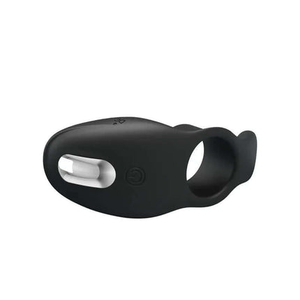 Vibrating Penis Ring USB Silicone ring with clitoral stimulator and sleek black design for enhanced couple's pleasure.