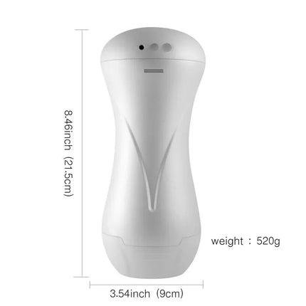 Vibrating Masturbating USB Happy Sport with 10 vibration functions, 8.46 inches tall, 3.54 inches wide, 520g weight, white.