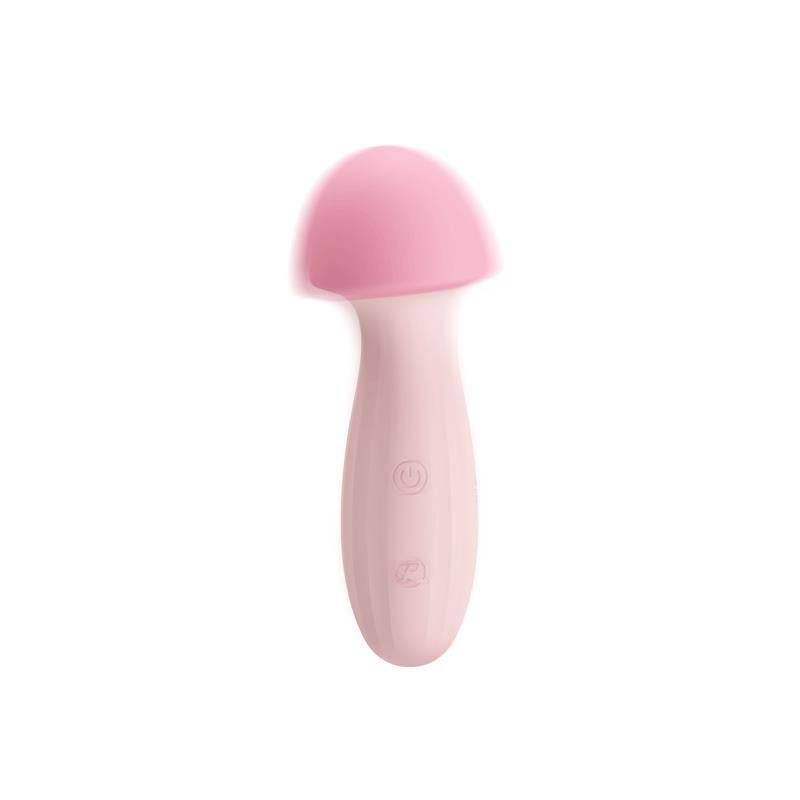 Pink silicone mushroom-shaped USB rechargeable personal massager with smooth finish.