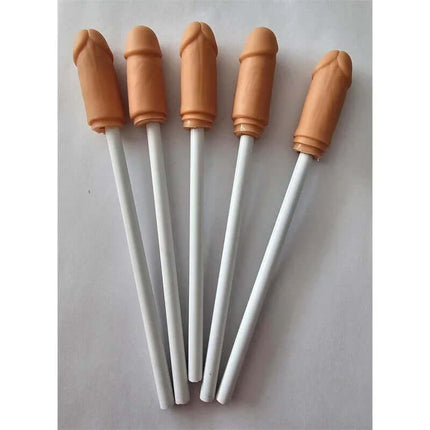 5 Pens with a Penis-Shaped Tip - Novelty flesh-colored pen set on white background