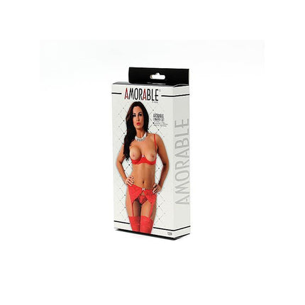 Packaging of 5 Pieces Set with Open Bra Red lingerie ensemble featuring bold styling and vibrant color.