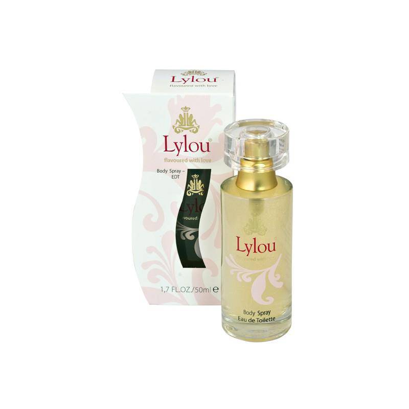 Lylou EROS body spray 50ml bottle with gold cap and white decorative box.