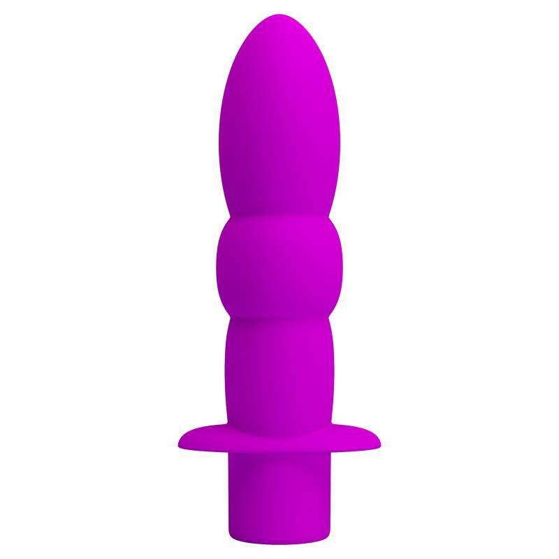 Pink silicone butt plug with smooth contoured shape and flared base.