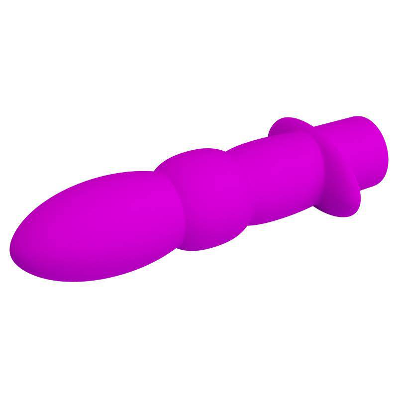 Pink silicone butt plug with bulbous shaft and flared base, smooth texture.