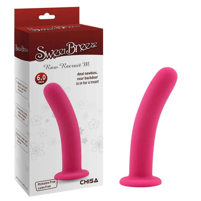 Silicone Dildo Waterproof - Raw Recruit Size M Pink with packaging box