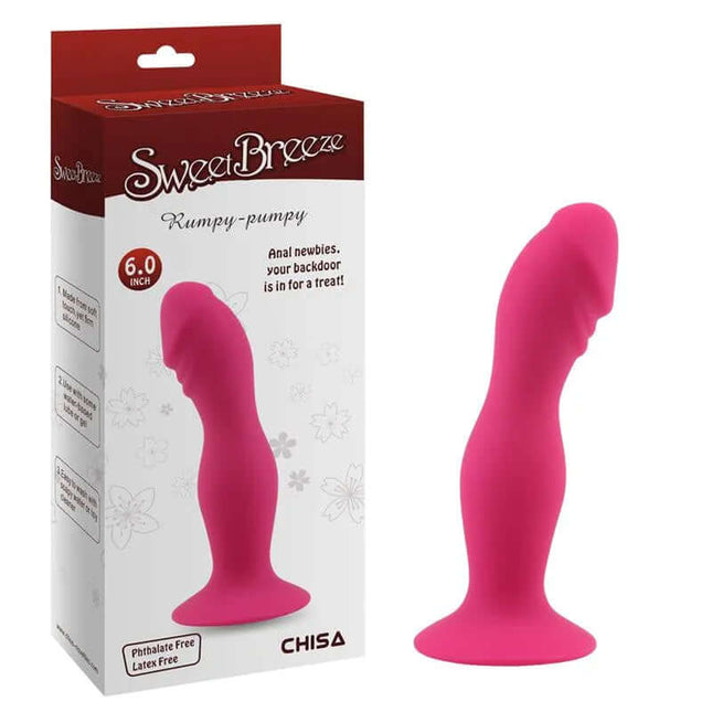 Dildo for Harness Rumpy Pumpy Pink with packaging showcasing premium silicone material designed for seamless harness compatibility.