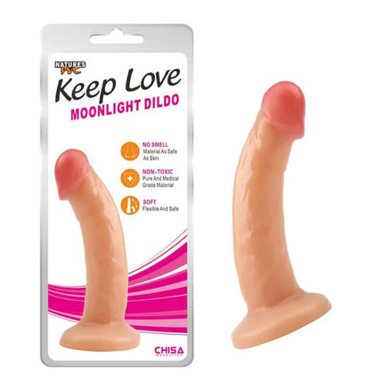 Realistic Dildo with Suction Cup - Moonlight 18.5 x 3.7 cm packaging featuring product.