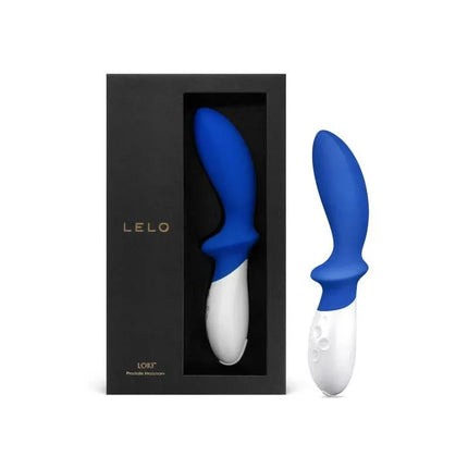 LOKI Federal Blue vibrator with box, designed for prostate massage, featuring ergonomic design and multiple vibration settings.