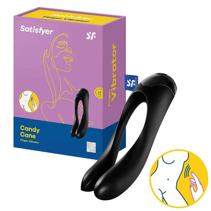 Vibe Candy Cane Black - compact black silicone vibrator with packaging, ideal for beginners and advanced users.