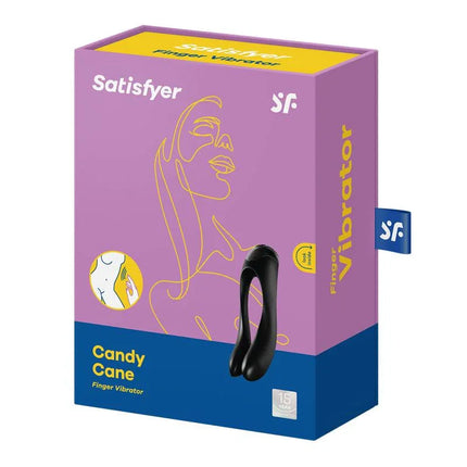 Box of Satisfyer Vibe Candy Cane Black finger vibrator, compact and powerful, ideal for beginners and advanced users.