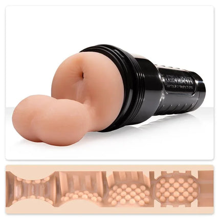 Masturbator with Testicles FleshSack featuring realistic anus design and textured interior for lifelike experience.