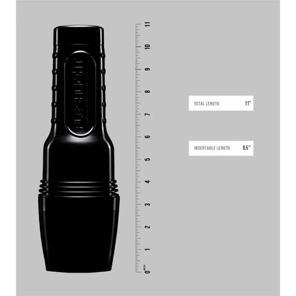 Masturbator with Testicles FleshSack with ruler, showing 11" total length and 8.5" insertable length, anatomically inspired design.