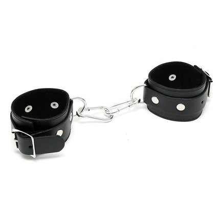 Cuffs Adjustable - Premium black leather bondage cuffs with buckle system for secure fit in role-play.