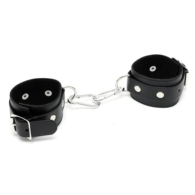 Cuffs Adjustable - Premium black leather bondage cuffs with buckle system for secure fit in role-play.