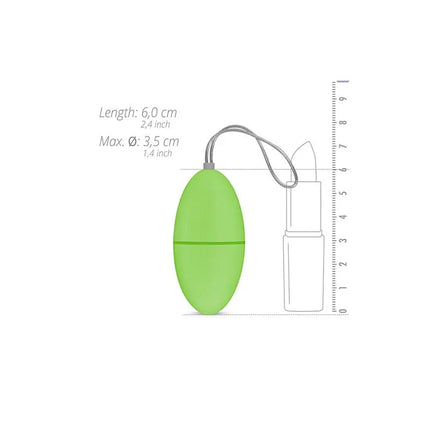 Remote Control Vibrating Egg - Green, compact design with dimensions; 6.0 cm length, 3.5 cm diameter, sleek for discreet use.