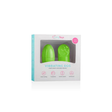 Remote Control Vibrating Egg - Green in packaging, sleek wireless design for couples' intimate moments with discreet operation.
