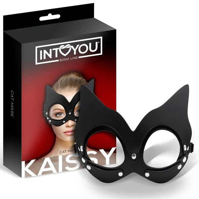 Kaissy Cat Mask Adjustable premium BDSM accessory in packaging, showcasing adjustable straps and sleek design for comfort and allure.