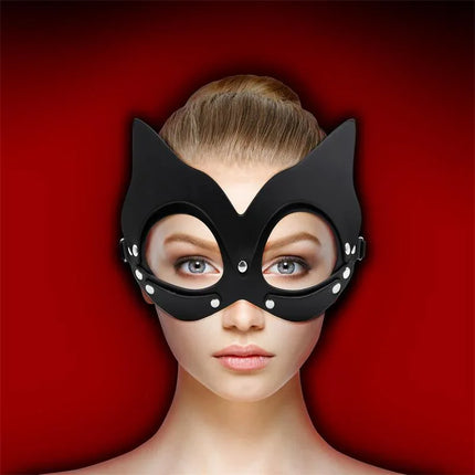 Kaissy Cat Mask Adjustable featuring a sensual, cat-shaped design with suspender-style straps for secure fit, crafted for dark pleasures.