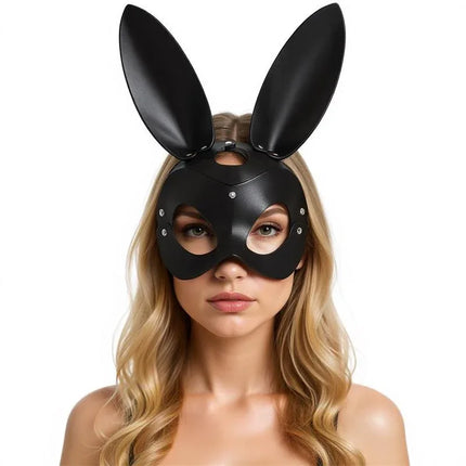 Model wearing Roussy Bunny Mask Adjustable for BDSM collection