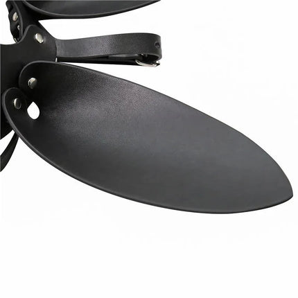 Close-up of Roussy Bunny Mask Adjustable in black leather with straps, part of BDSM collection.