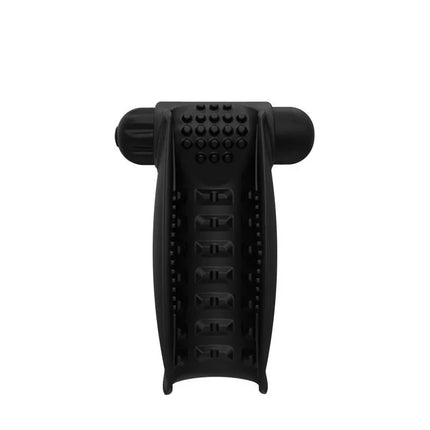 Vibrating Bullet Hand Vibe in black with a textured surface, offering 10 unique vibration patterns for personalized pleasure.