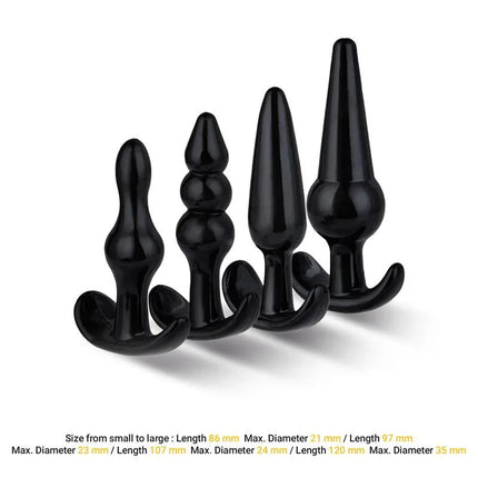 Luvest Box 4 Set of 4 Butt Plugs Anchor Base showcasing different sizes with secure anchor base and smooth design for comfort.