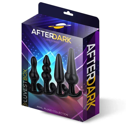 Luvest Box 4 Set of 4 Butt Plugs Anchor Base displayed in Afterdark packaging