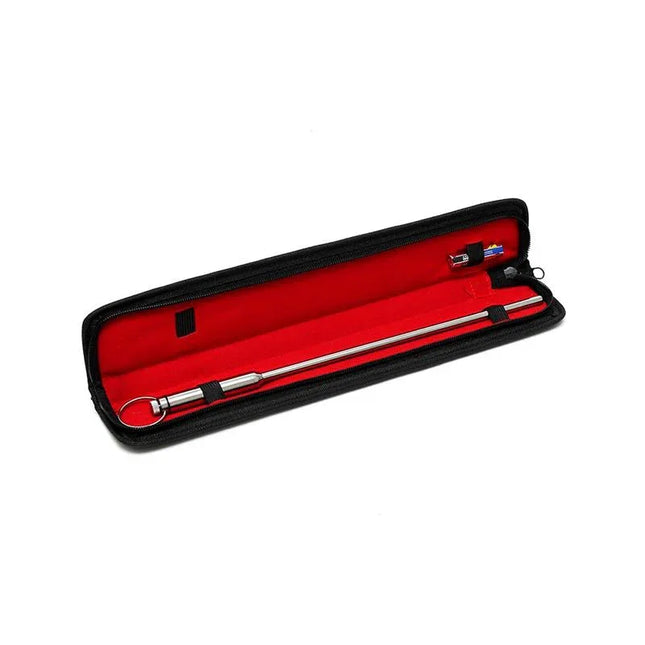 Metal urethral vibrating sound long with a smooth finish in a red case for deep stimulation.