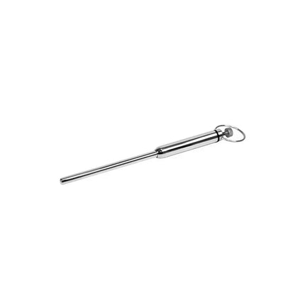 Premium metal urethral stick sound with vibrating action and circular extraction ring, designed for pleasure and intense stimulation.