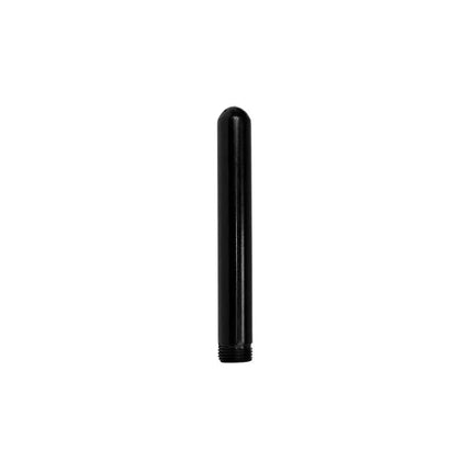 Black plastic Intim douche for anal or vaginal cleansing, essential for BDSM preparation. Height 14 cm, diameter 2 cm.