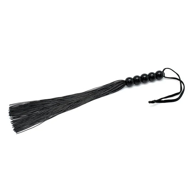 Flogger 38 cm black leather BDSM tool with textured handle for sensation play.