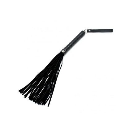Flogger 35 cm black genuine leather BDSM tool with balanced design for impact play and sensory exploration.
