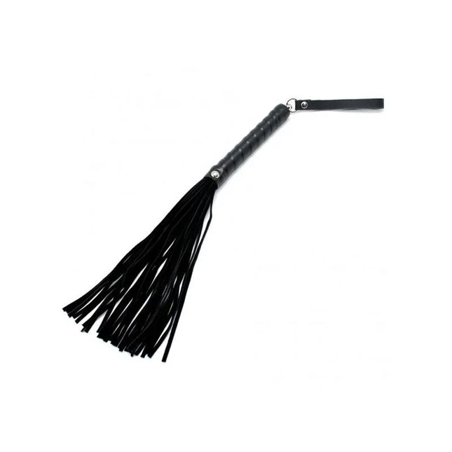 Flogger 35 cm black genuine leather BDSM tool with balanced design for impact play and sensory exploration.