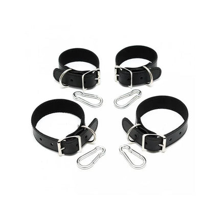 Hand and Feet Cuffs 2,5 CM - Premium leather restraints for BDSM, black, 2.5 cm wide, shown with metal connectors.