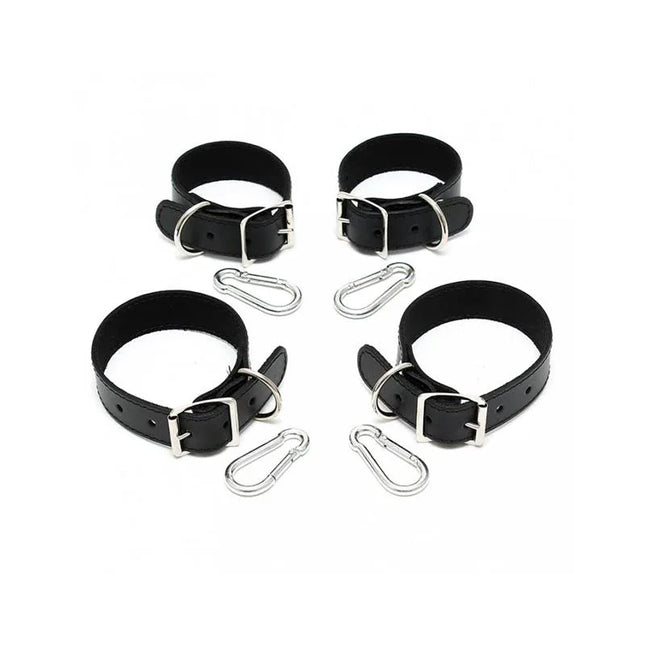Hand and Feet Cuffs 2,5 CM - Premium leather restraints for BDSM, black, 2.5 cm wide, shown with metal connectors.