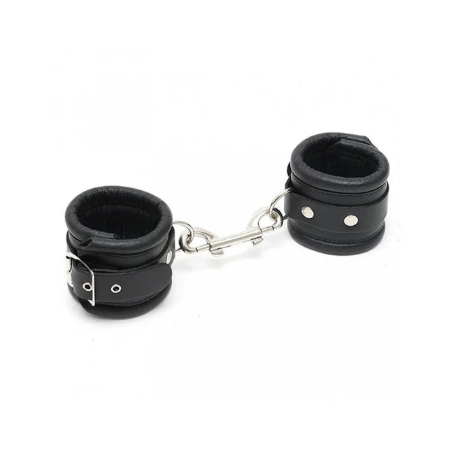 Feet Cuffs LUX 7 CM, premium black leather ankle cuffs with soft padding and adjustable metal buckle, ideal for BDSM restraint.