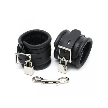 Feet Cuffs LUX 7 CM with Padlocks, premium black leather restraints with secure hardware and soft padding, ideal for intimate play.