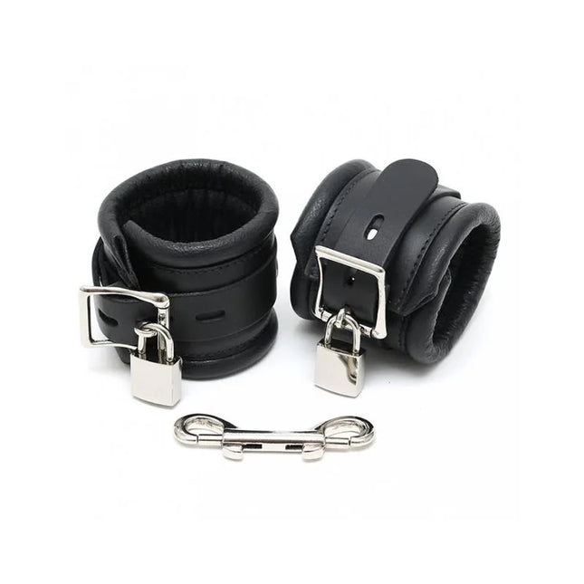 Feet Cuffs LUX 7 CM with Padlocks, premium black leather restraints with secure hardware and soft padding, ideal for intimate play.